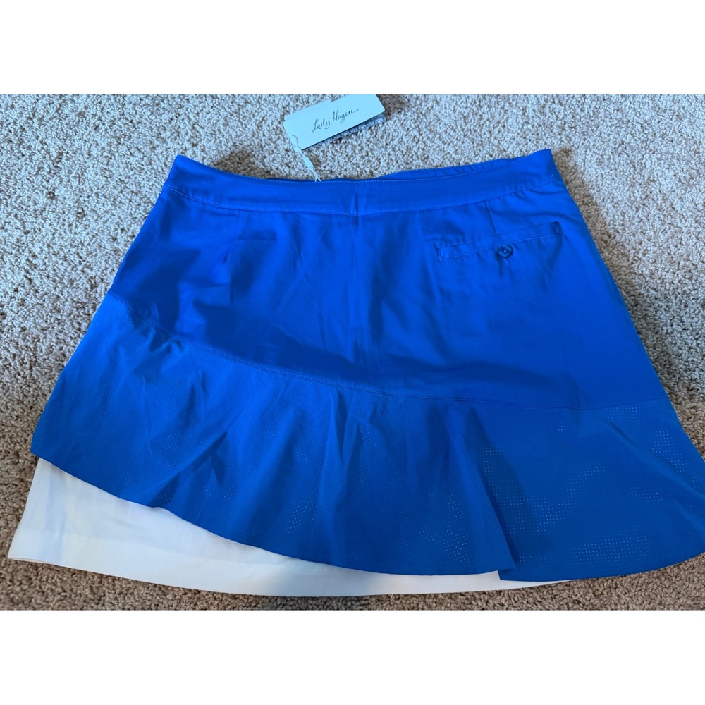 Lady Hagen Water Color Perforated Woven Skort Mid Blue Sky Diver Size 10 NEW